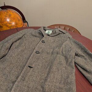 Vintage Irish Tweed Herringbone Overcoat – Large– Wool